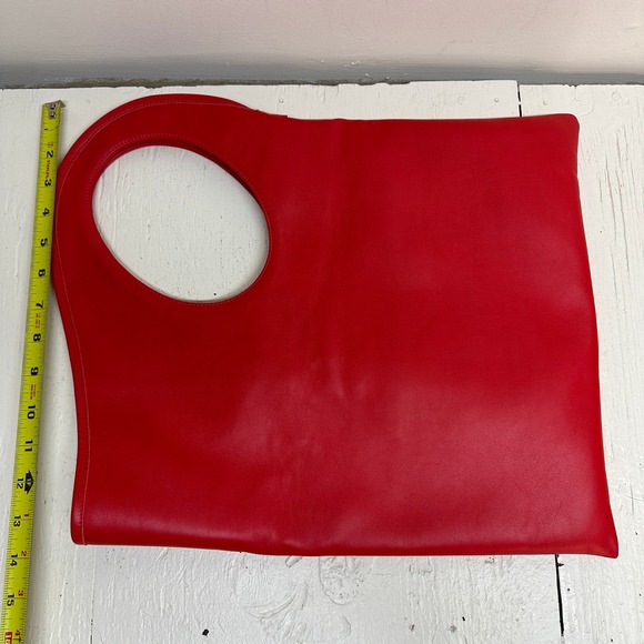 Olena Molchanova Red Leather Slim Tote Bag Top Handle Abstract Modern - Picture 8 of 8